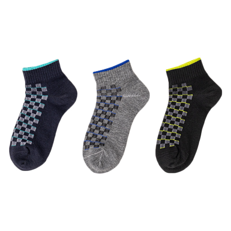 男児 消臭 スニーカー丈 甲ブロック柄 19-24cm 3足組