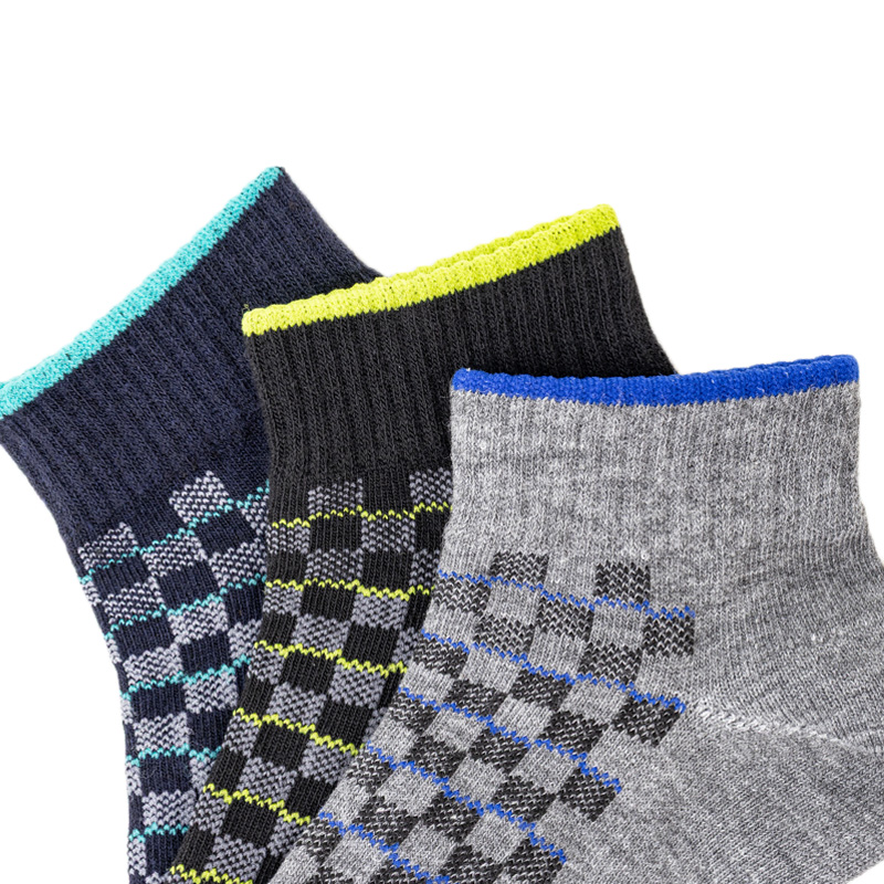 男児 消臭 スニーカー丈 甲ブロック柄 19-24cm 3足組