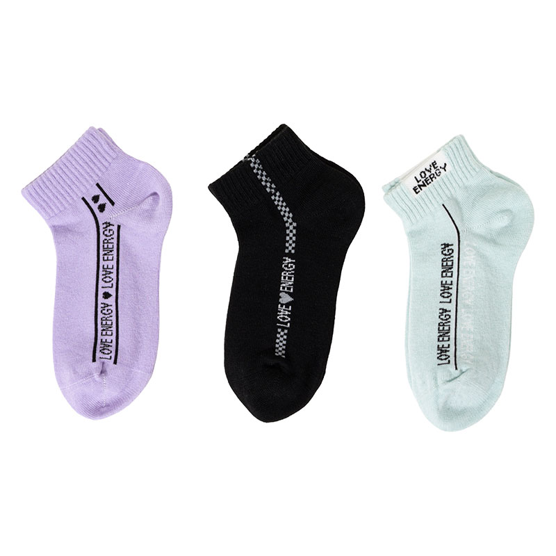 女児 LOVE ENERGY 縦ロゴ異柄 消臭 スニーカーソックス 19-24cm 3足組