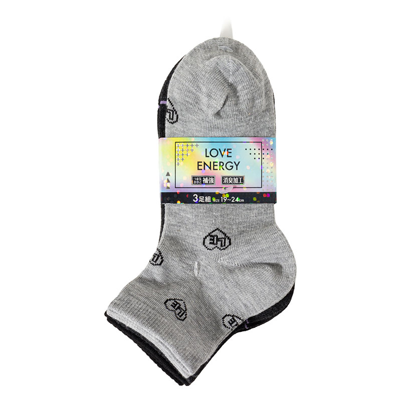 女児 LOVE ENERGY 異柄 消臭 ハイカットソックス 19-24cm 3足組