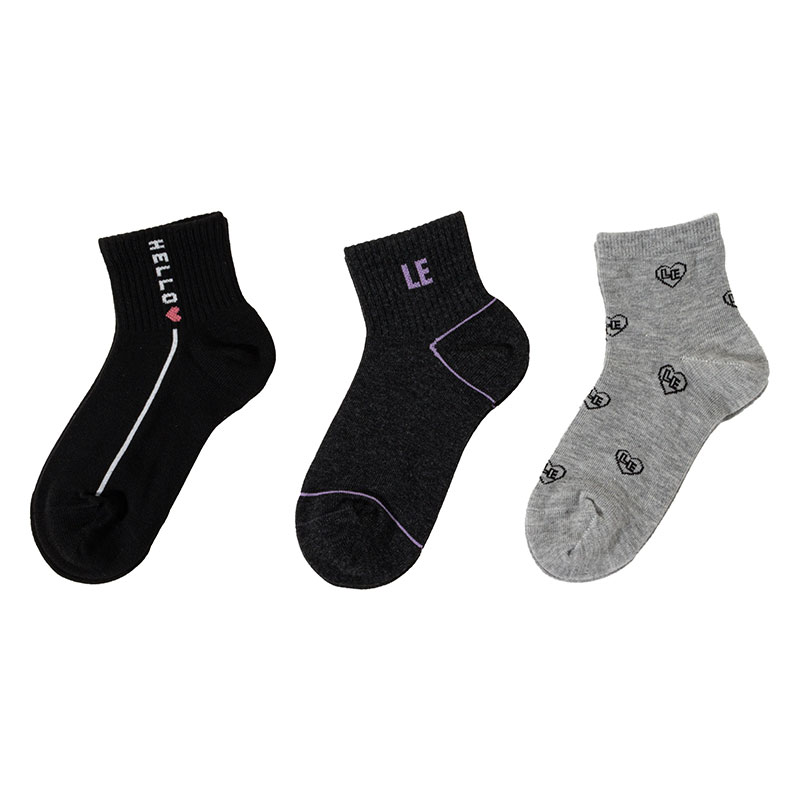 女児 LOVE ENERGY 異柄 消臭 ハイカットソックス 19-24cm 3足組