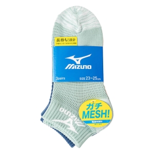 レディース ミズノ ガチMESH！ スニーカー丈 踵切替 3色 23-25cm 3足組