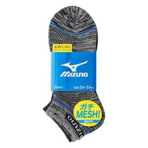 メンズ ミズノ ガチMESH！ スニーカー丈 ライン入3色 3足組 24-26cm
