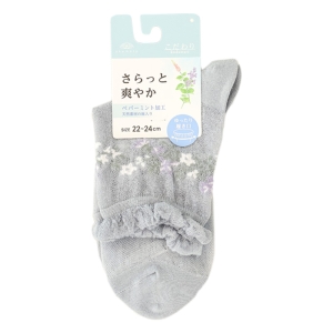 レディース こだわり 14.5丈 麻入り 花柄 杢グレー 22-24cm