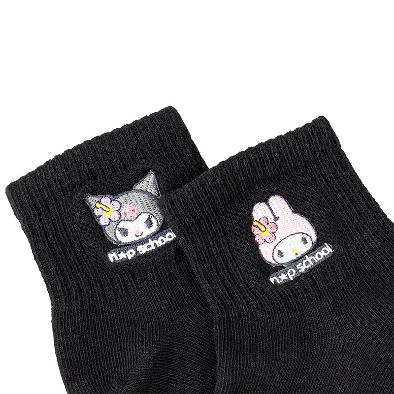 ソックス クロミ×マイメロディ 刺繍 10cm丈 ブラック 20-25cm