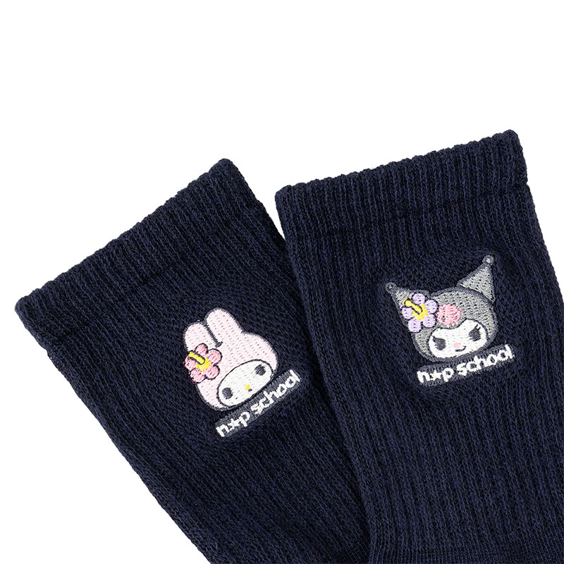 ソックス クロミ×マイメロディ 刺繍 15cm丈 ネイビー 20-25cm