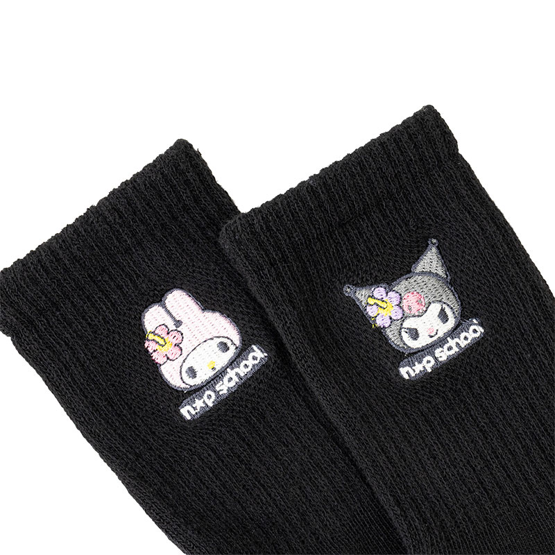 ソックス クロミ×マイメロディ 刺繍 15cm丈 ブラック 20-25cm