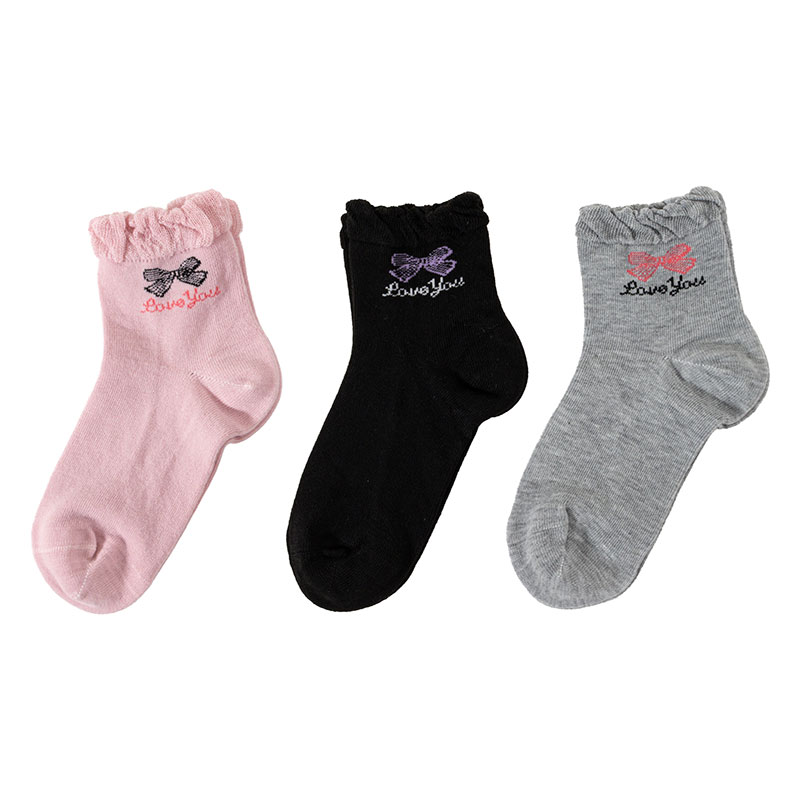 女児 LOVE ENERGY リボンフリル DRY ハイカットソックス 19-24cm 3足組