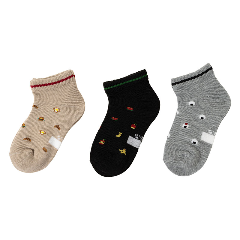 男児 SKIPKIDS 異柄 たべもの スニーカーソックス 15-20cm 3足組
