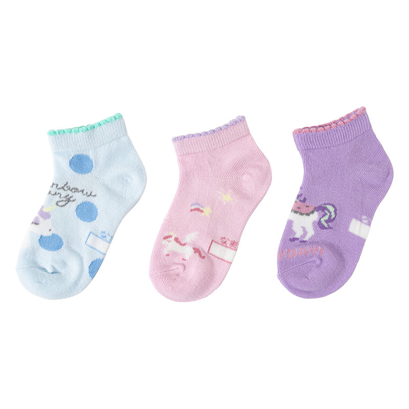 女児 SKIPKIDS 異柄 ユニコーン スニーカーソックス 15-20cm 3足組