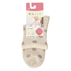 素肌ごこち レディース クルーソックス ドット ベージュ 23-25cm