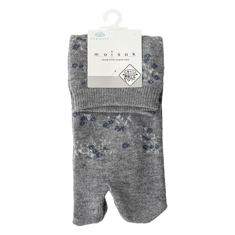moisok レディース足袋ソックス 12cmクルー丈 足袋ソックス 小花柄 杢グレー 22-25cm