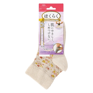 レディース はくらく ショート丈ソックス 小花柄 アイボリー 21-25cm
