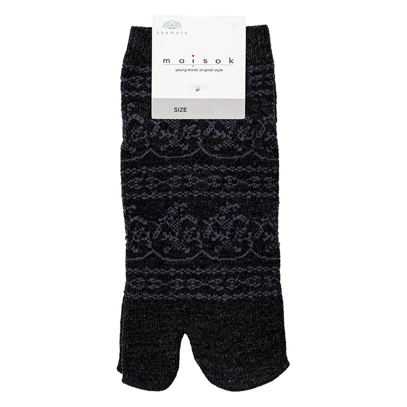 レディース moisok 足袋ソックス スニーカー丈 レース チャコール 22-25cm
