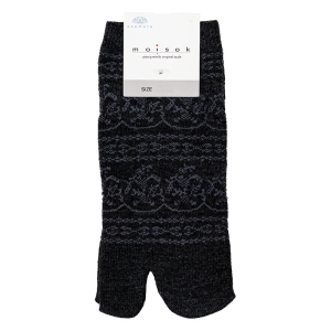 レディース moisok 足袋ソックス スニーカー丈 レース チャコール 22-25cm