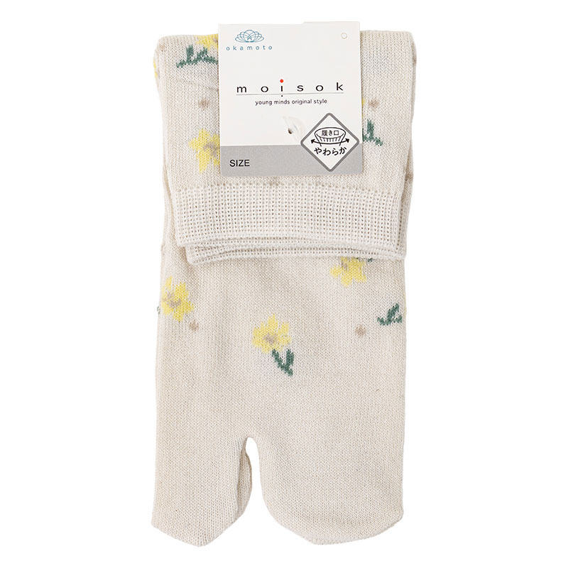 レディース moisok 足袋ソックス クルー丈 小花ドット アイボリー 22-25cm