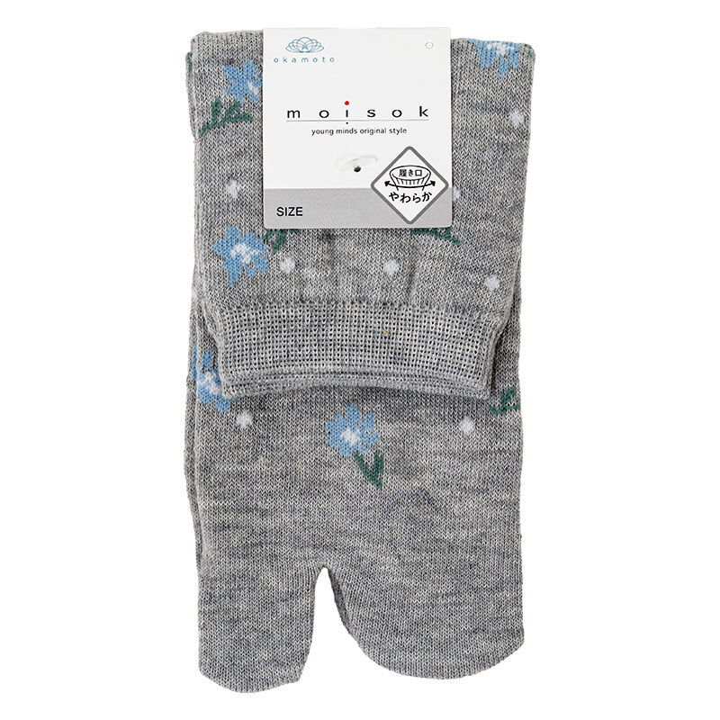 レディース moisok 足袋ソックス クルー丈 小花ドット グレー 22-25cm