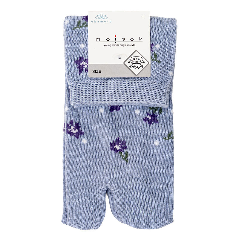 レディース moisok 足袋ソックス クルー丈 小花ドット サックス 22-25cm