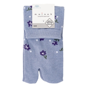 レディース moisok 足袋ソックス クルー丈 小花ドット サックス 22-25cm