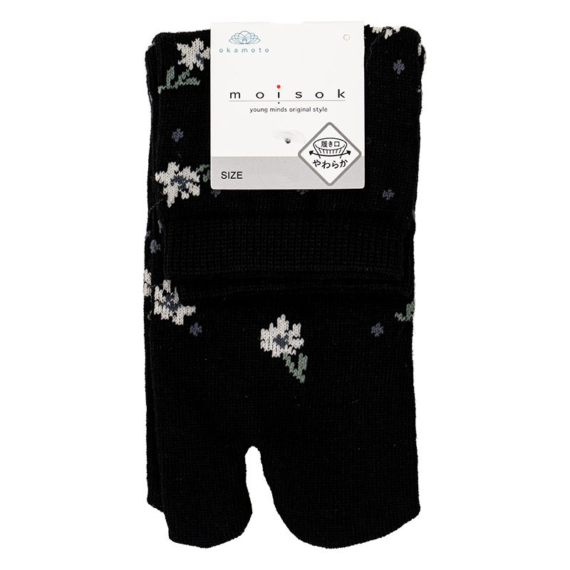 レディース moisok 足袋ソックス クルー丈 小花ドット ブラック 22-25cm