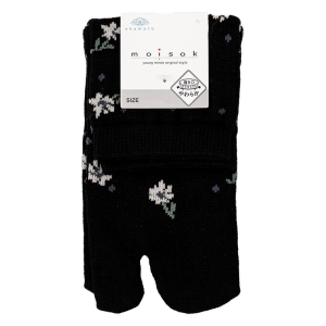 レディース moisok 足袋ソックス クルー丈 小花ドット ブラック 22-25cm