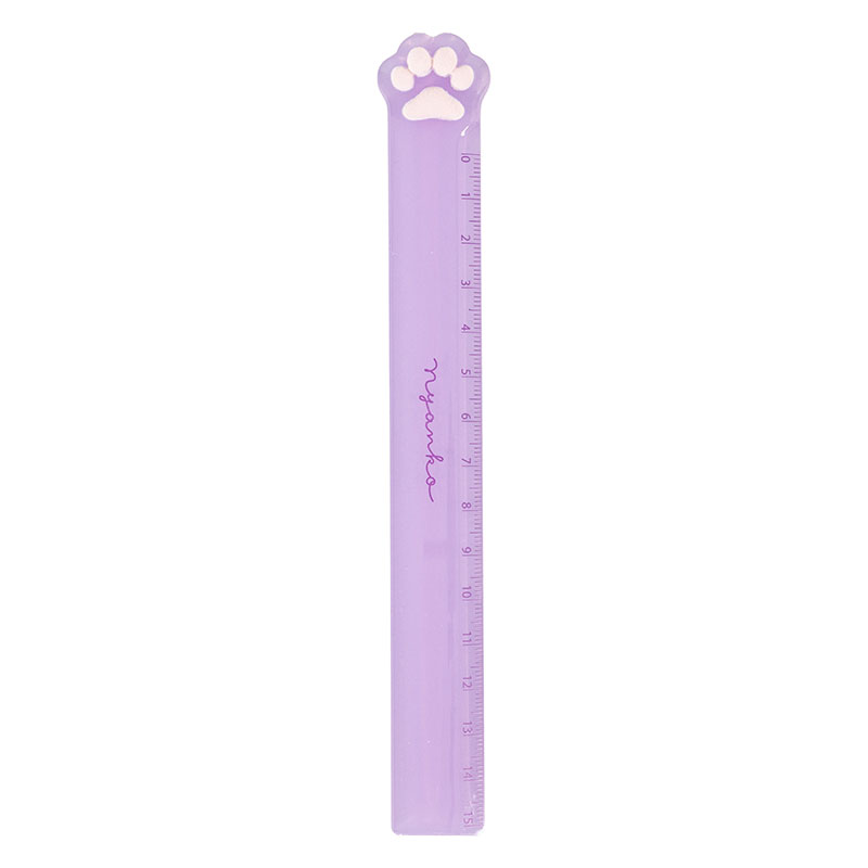 おててコレクション もちもちにゃんこスケール 定規 15cm パープル