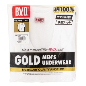 メンズ B.V.D. U首八分袖Tシャツ ホワイト