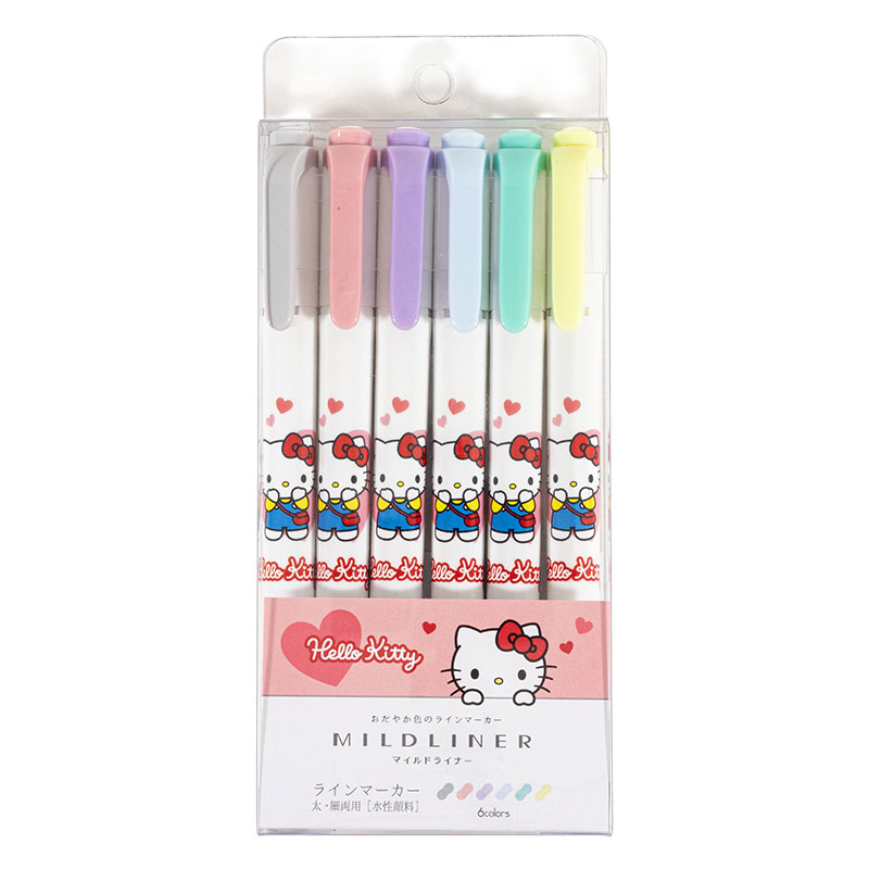 マイルドライナー ラインマーカー 太・細両用 水性顔料 6色セット ハローキティ
