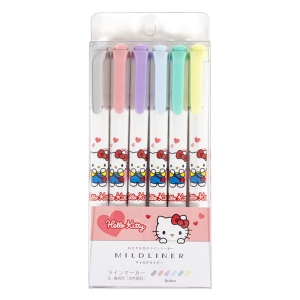 マイルドライナー ラインマーカー 太・細両用 水性顔料 6色セット ハローキティ