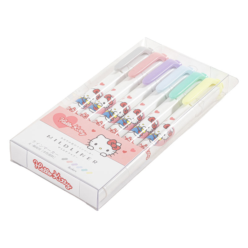 マイルドライナー ラインマーカー 太・細両用 水性顔料 6色セット ハローキティ
