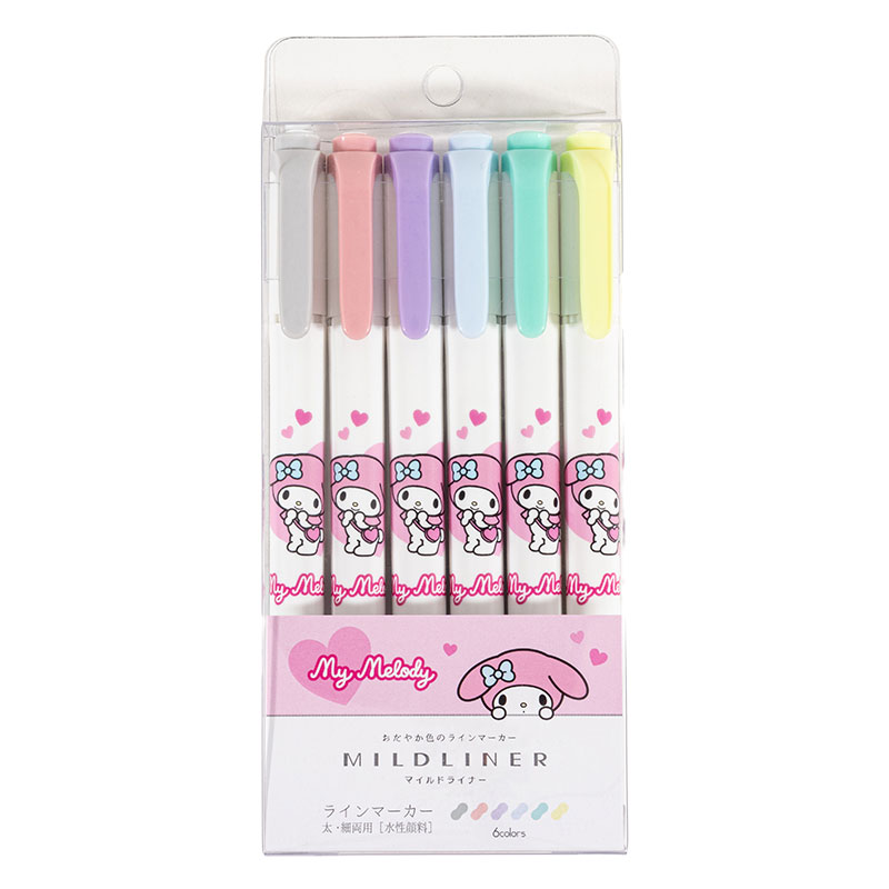 マイルドライナー ラインマーカー 太・細両用 水性顔料 6色セット マイメロディ
