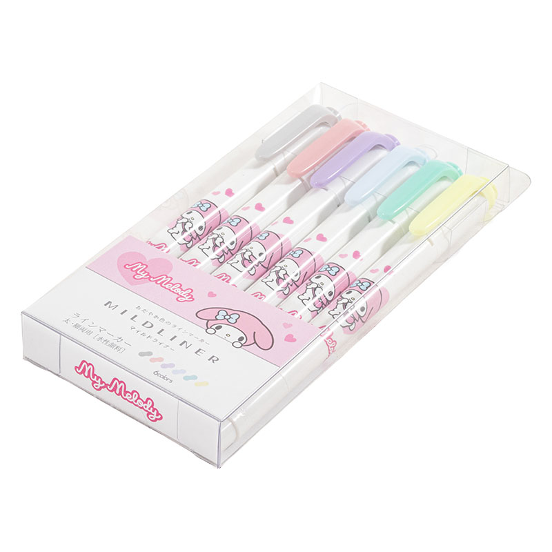 マイルドライナー ラインマーカー 太・細両用 水性顔料 6色セット マイメロディ