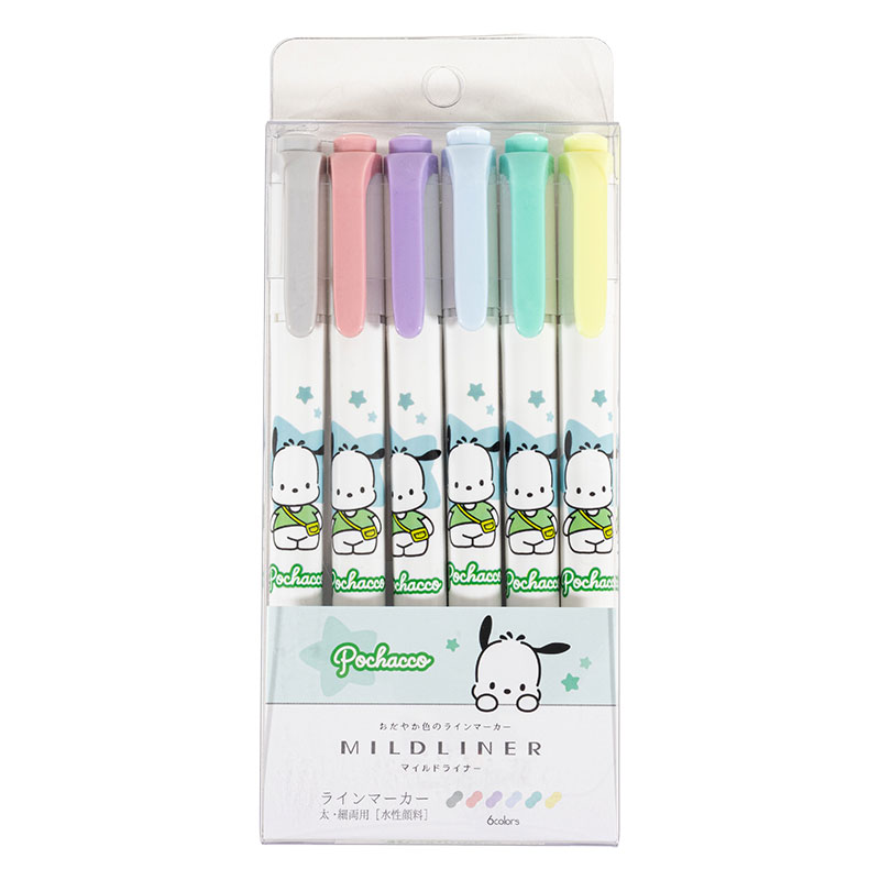 マイルドライナー ラインマーカー 太・細両用 水性顔料 6色セット ポチャッコ