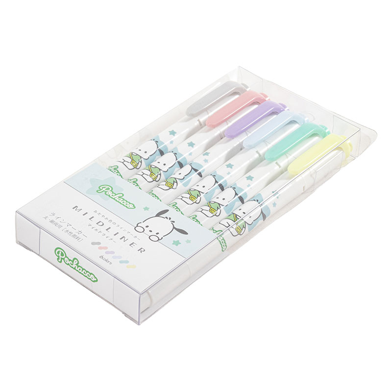 マイルドライナー ラインマーカー 太・細両用 水性顔料 6色セット ポチャッコ