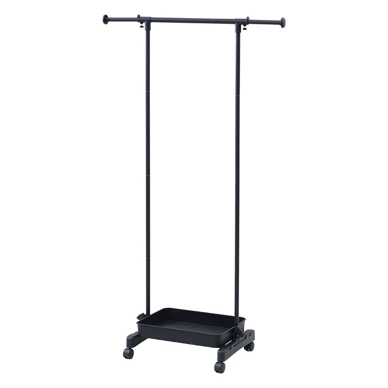 横に伸縮バスケット付き ハンガーラック オールブラック