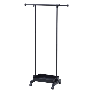 横に伸縮バスケット付き ハンガーラック オールブラック