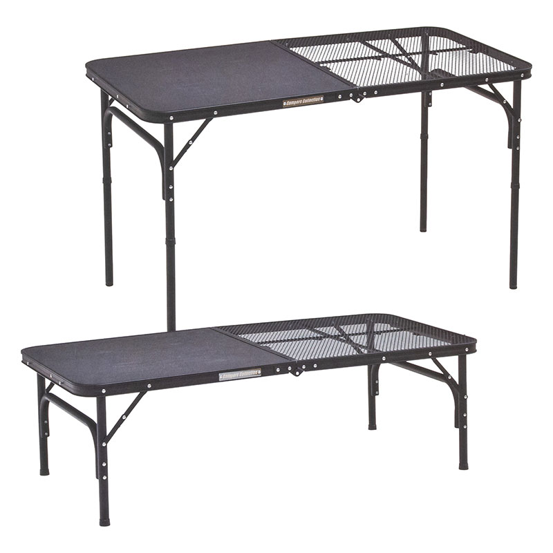 アウトドアテーブル 120×60cm 高さ2段階 タフライト ハーフメッシュテーブル マットブラック