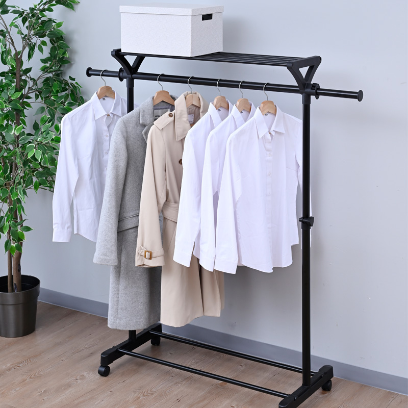 上棚付伸縮ハンガー シングル マットブラック