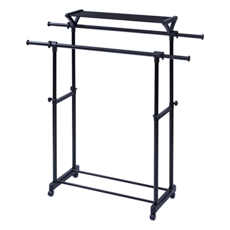 上棚付伸縮ハンガー ダブル マットブラック