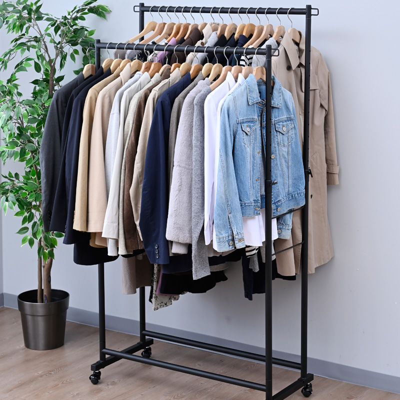 移動できる頑丈ハンガー ダブル マットブラック