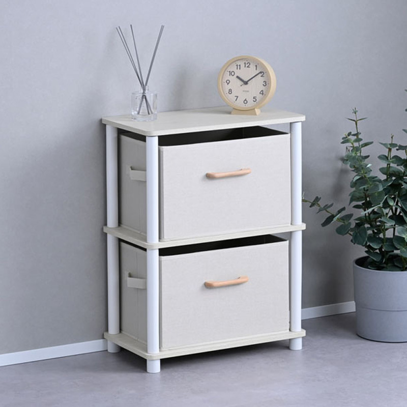 木製取っ手付 収納ボックス 38×25×高さ25cm 2個組 アイボリー