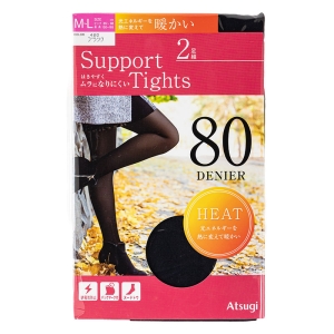 レディース サポートタイツ 80デニール ブラック 2足組