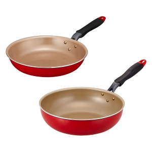 【予約】evercook IH対応フライパン2点セット (フライパン26cm、深型フライパン28cm)レッド