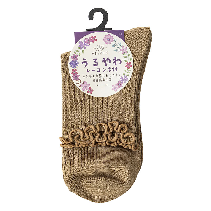 レディース クルーソックス うるやわレーヨン素材 ベージュ 22-24cm