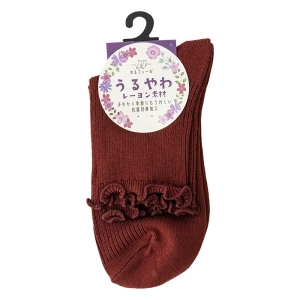 レディース クルーソックス うるやわレーヨン素材 赤 22-24cm
