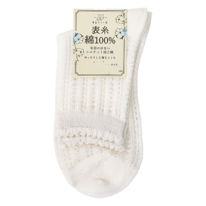 レディース ゆるフィール クルー丈ソックス 透かし ホワイト 22-24cm