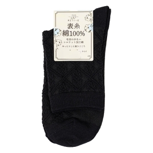 レディース ゆるフィール クルー丈ソックス ダイヤ柄 ブラック 22-24cm