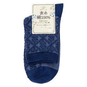 レディース ゆるフィール クルー丈ソックス ダイヤ柄 ネイビー 22-24cm