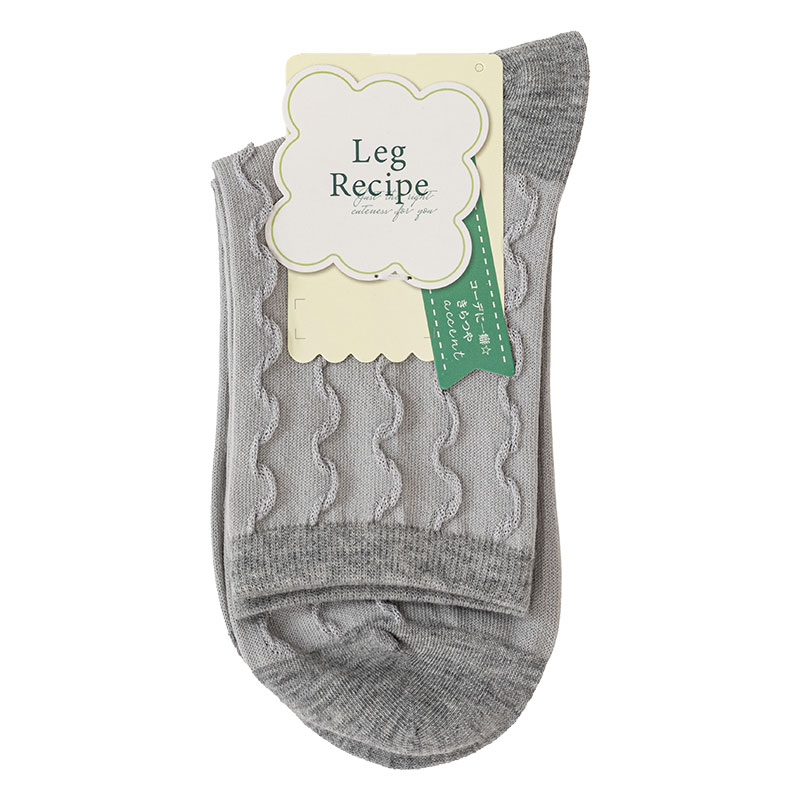 レディース LegRecipe クルー丈ソックス なみフロート ライトグレー 23-25cm