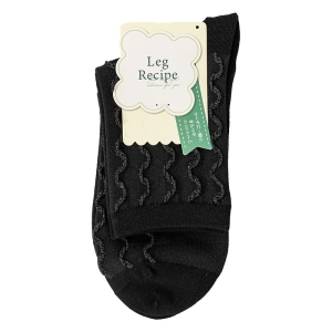 レディース LegRecipe クルー丈ソックス なみフロート ブラック 23-25cm
